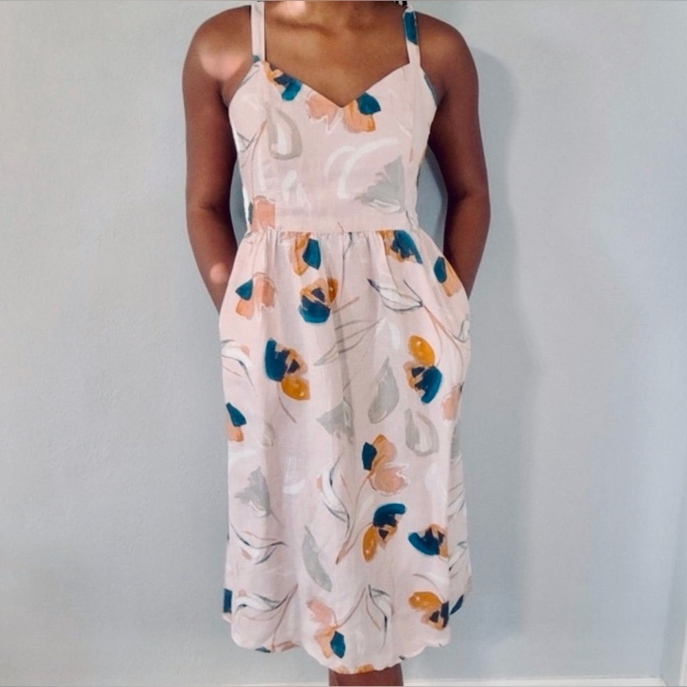 ❣️SOLD❣️ Rachel Zoe 100% Linen Floral Midi Dress - Picture 1 of 5